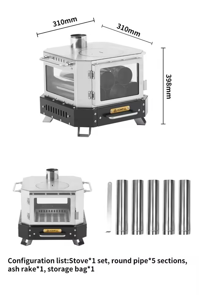 Camping Cooking Wood Stove - HOMFUL Przenośna Kuchenka na Drewno Ogrzewanie