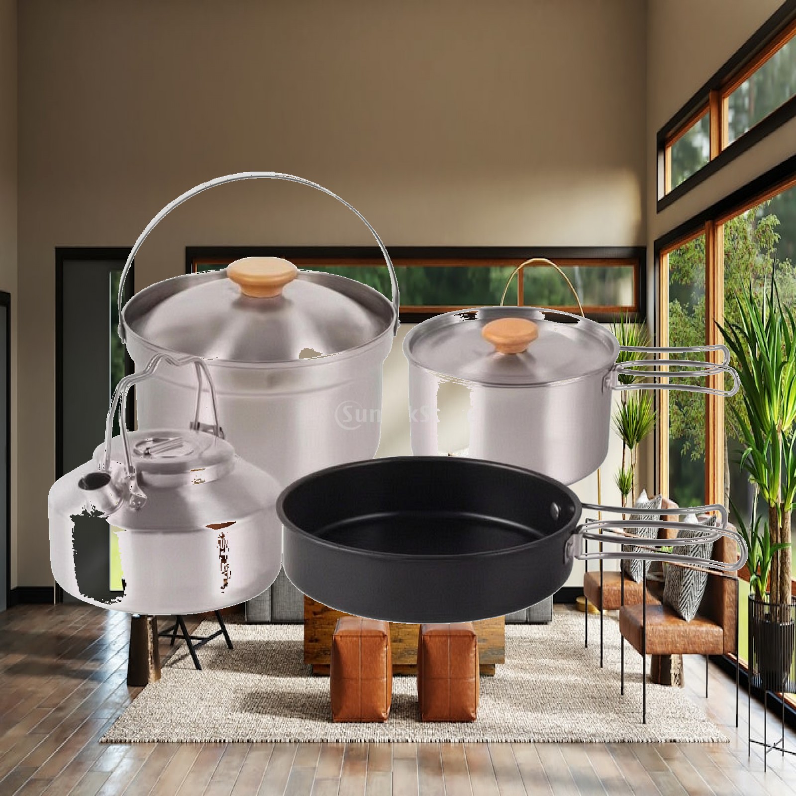 Camping Cooking Mess Kit - 4-częściowy zestaw naczyń kuchennych ze stali