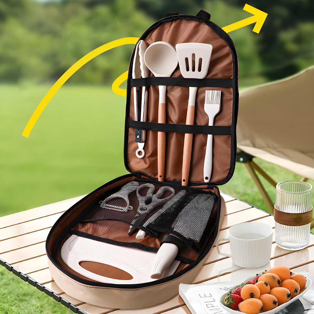 Quechua Camping Cooking Set - 10-częściowy przenośny zestaw przyborów kuchennych do