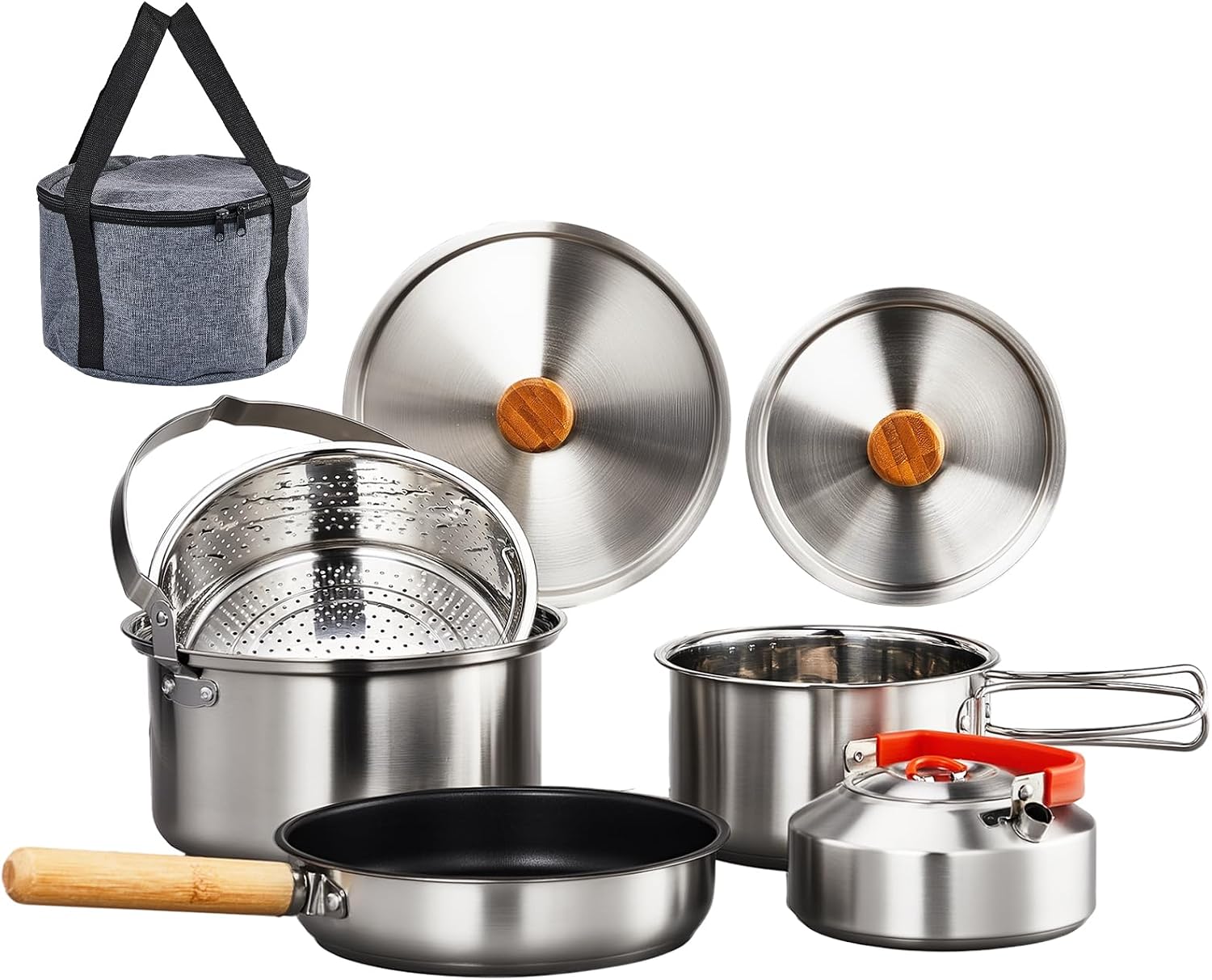 Camping Outdoor Cooking Set - 6-częściowy zestaw naczyń kuchennych, lekki garnek,