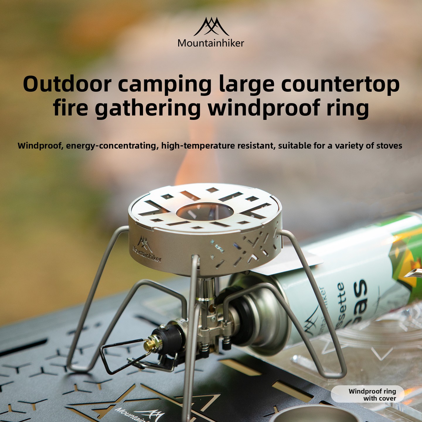 Camping Cooking Ring - Osłona przeciwwiatrowa MOUNTAINHIKER z pokrywką, ze