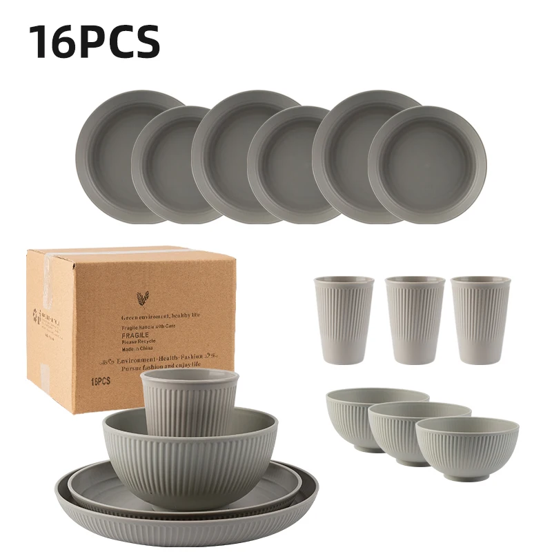 Camping Cooking And Eating Set - 16Pcs Słoma pszenna Zestawy stołowe Miska