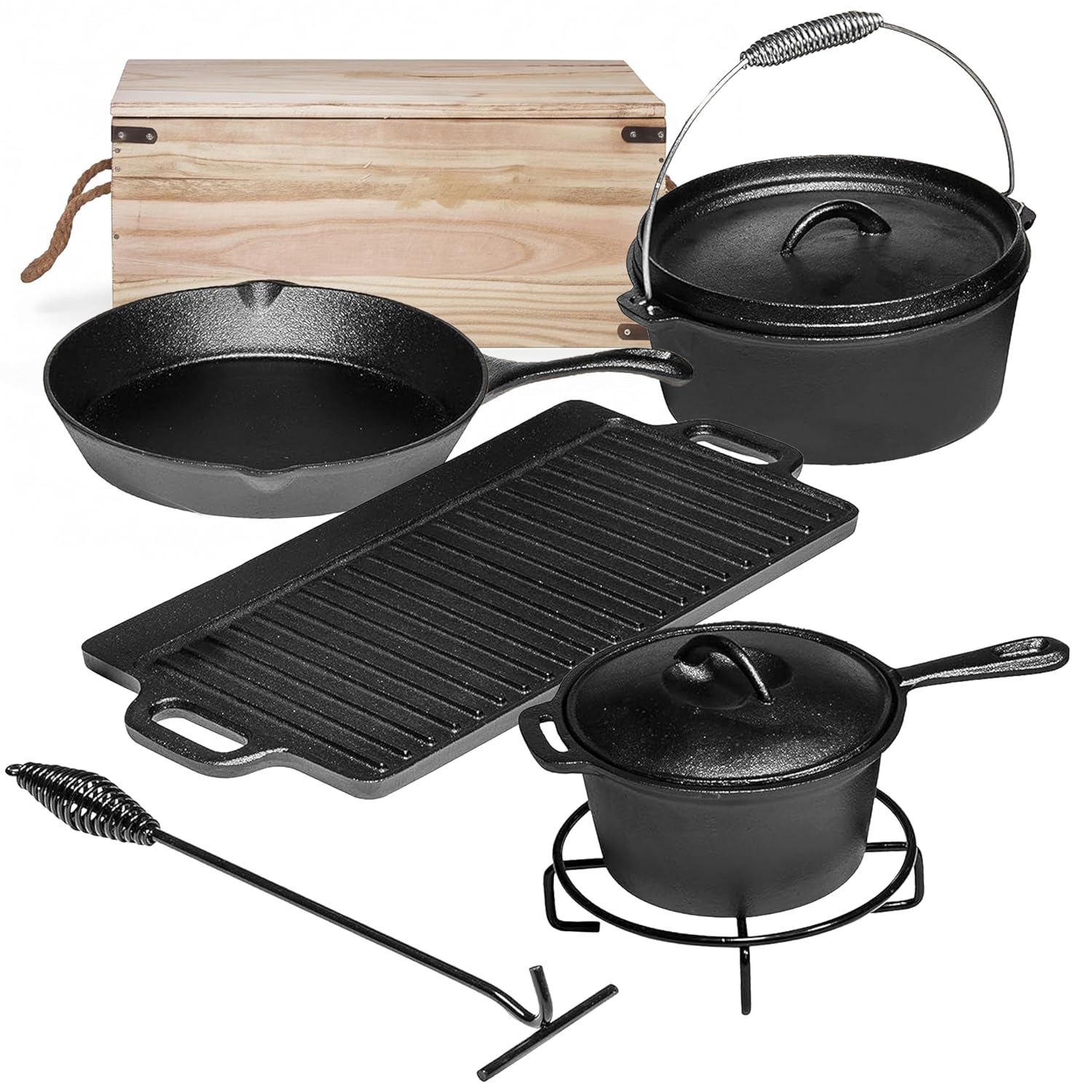 Camp Dutch Oven Cast - Zestaw do gotowania na kempingu, 7