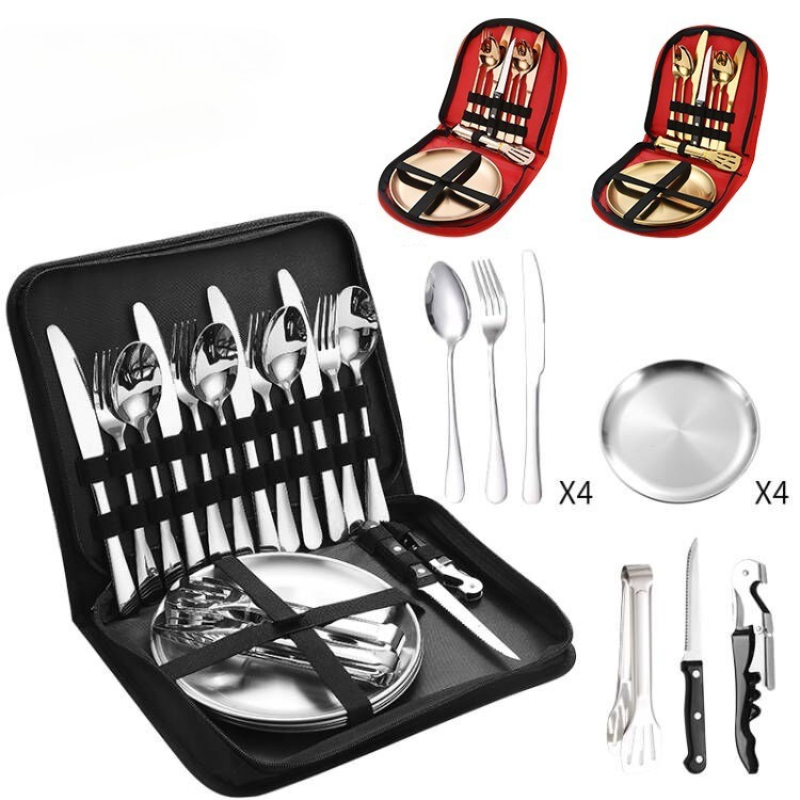 Camping Cooking And Eating Set - Zestaw sztućców ze stali nierdzewnej na