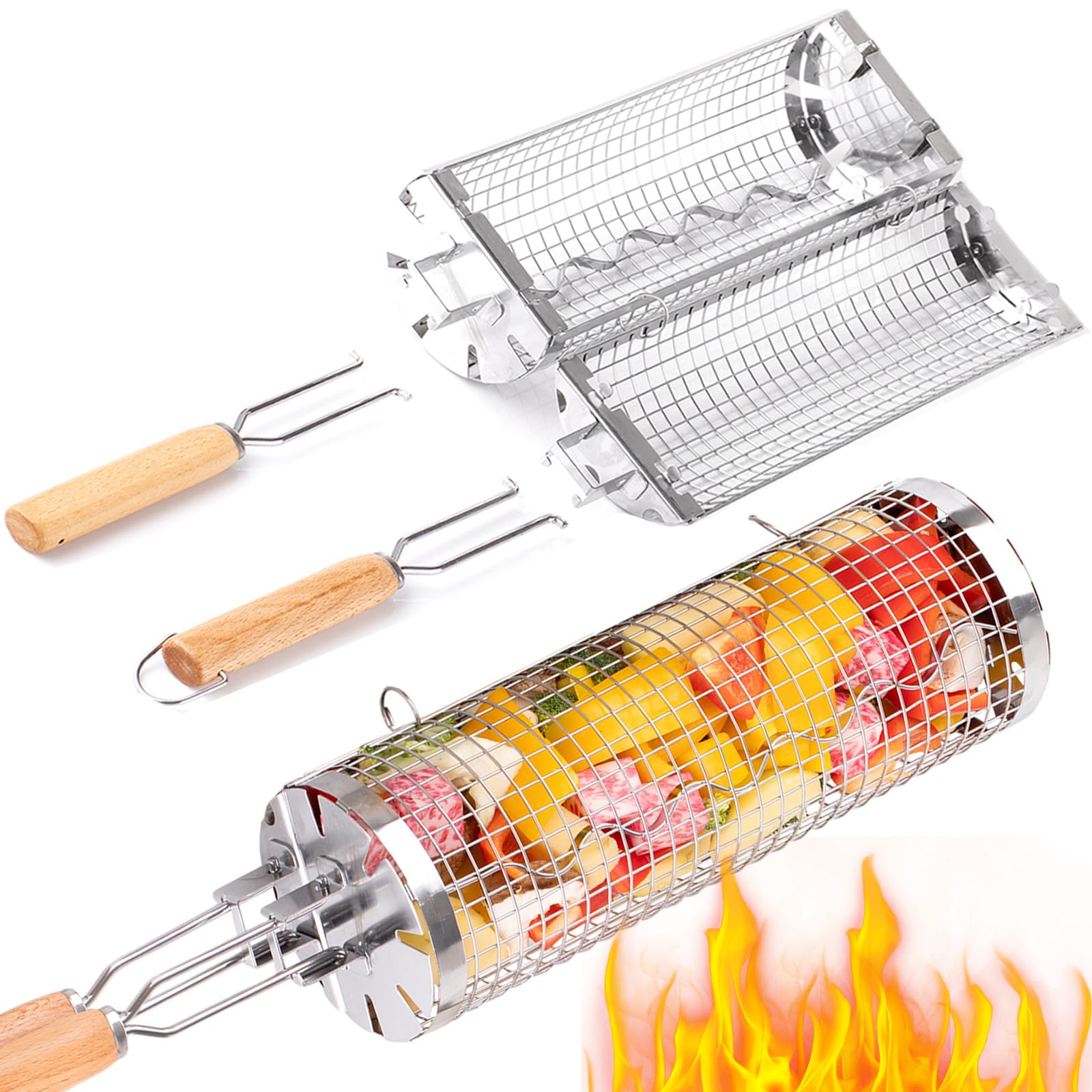 Camping Cooking Basket - BUYYES Kosz do grillowania na kółkach,