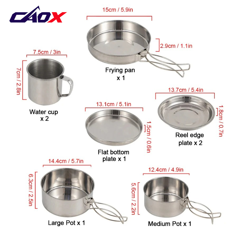 CAOX 8-częściowy Zestaw Naczyń – Camping Cooking Mess Kit recenzja i cena
