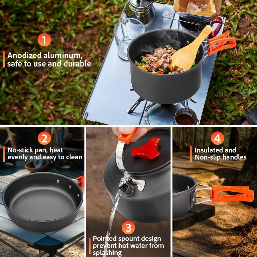 Zestaw naczyń kuchennych do uż – Camping Outdoor Cooking Set recenzja i cena
